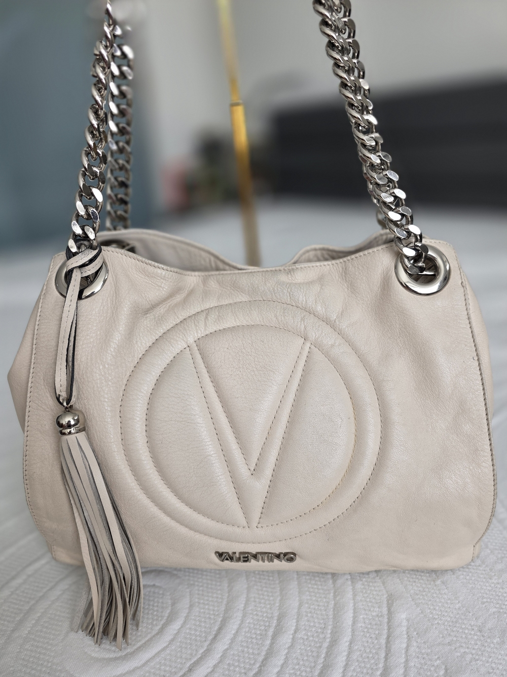 Valentino Beige Leather Shoulder Bag with Tassel
